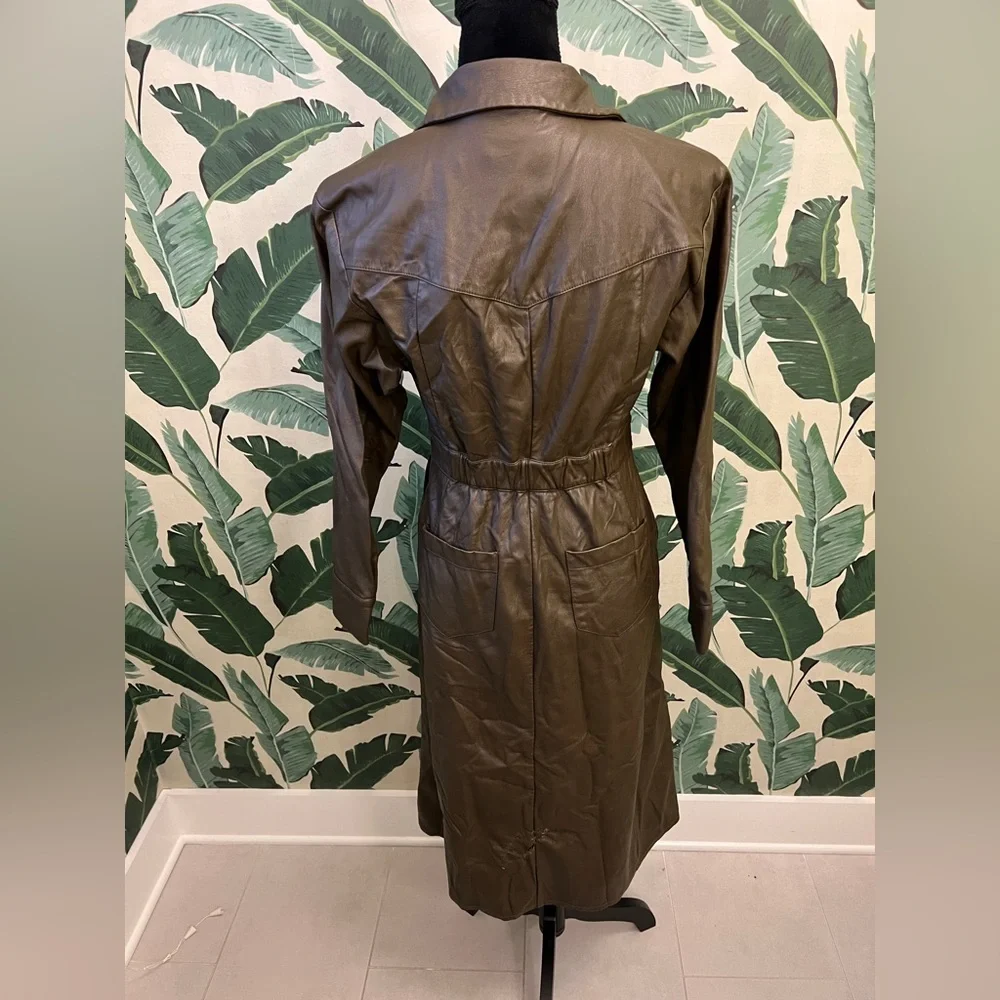 Marissa Webb RTR Green Faux Leather Dress Long Sleeve Trench Belted Womens 4 - Picture 7 of 10
